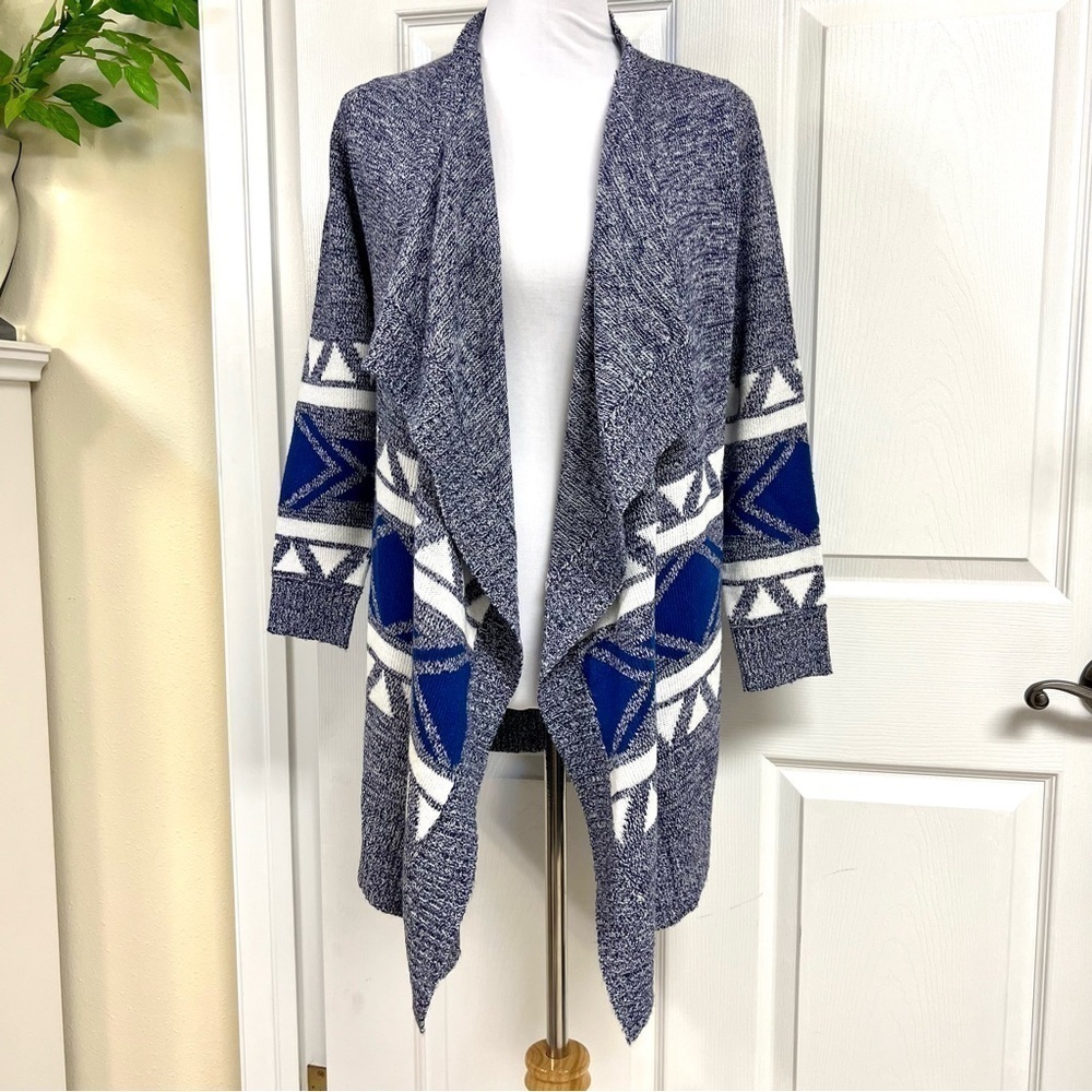 ANTTHONY ORIGINALS Aztec open front waterfall duster cardigans boho oversized XS